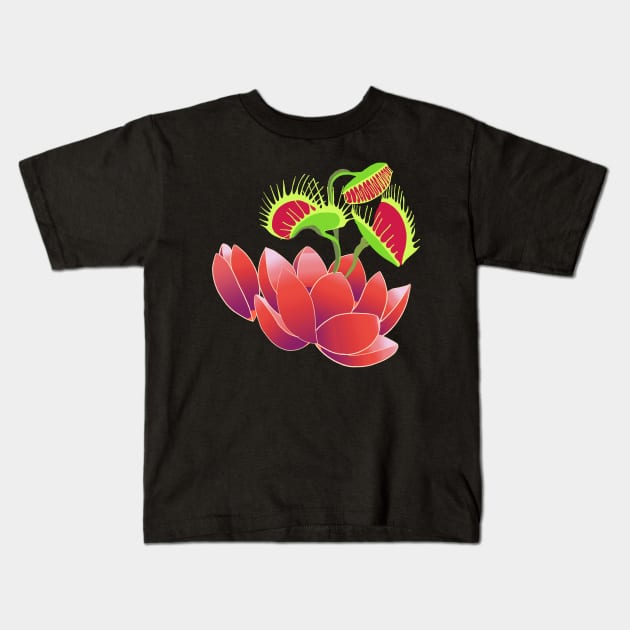 Venus Flytrap Lilly Floral Trippy Artwork Kids T-Shirt by UrbaneWanderlust